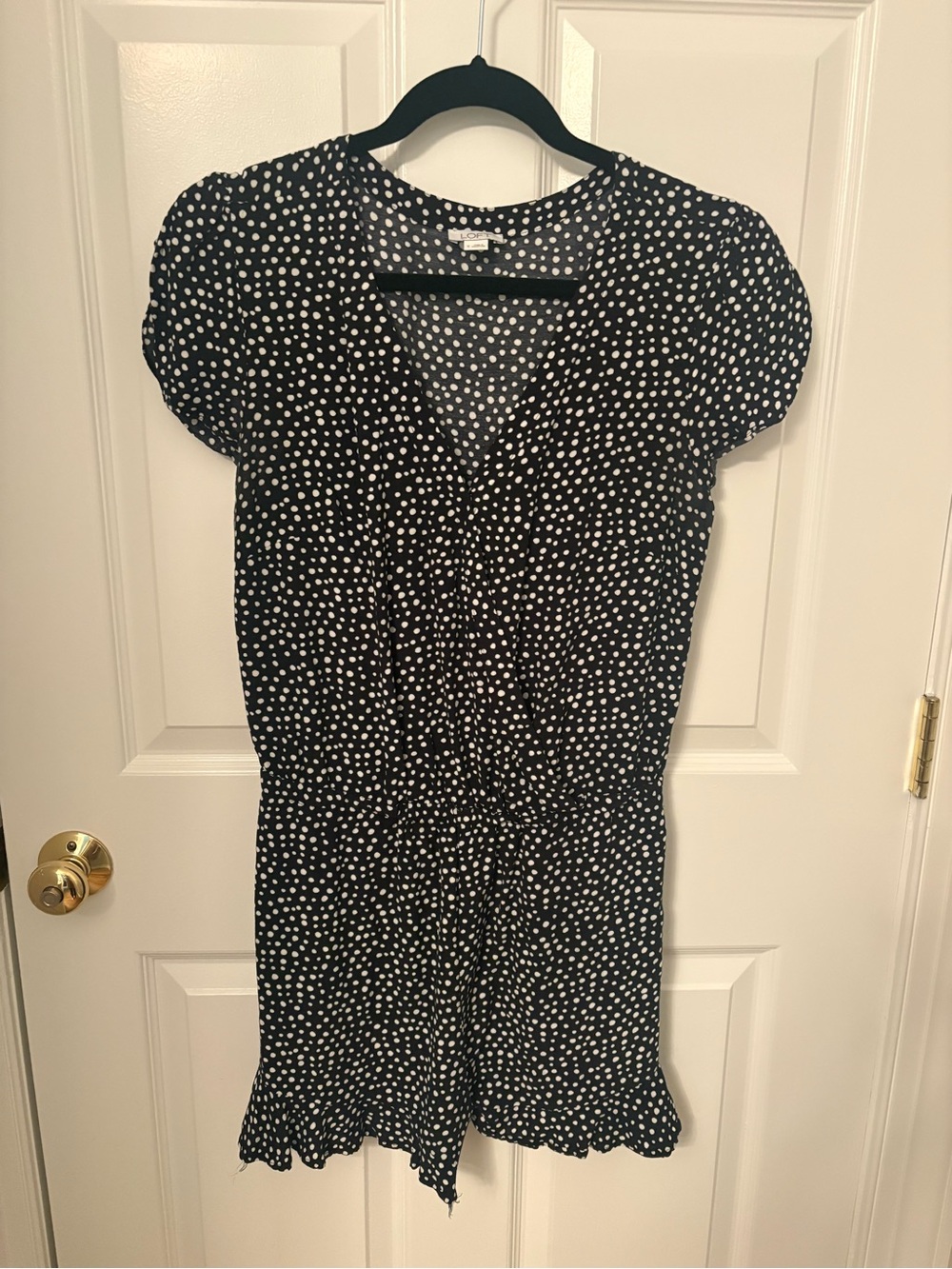 LOFT Black and White Polka Dot Short Sleeve Romper